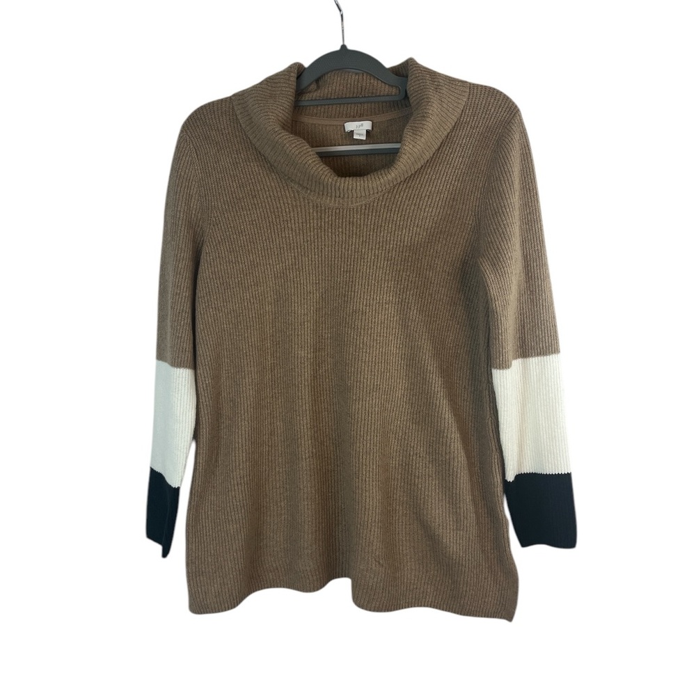 J Jill brown cowl neck sweater‎ with color block sleeve size small casual